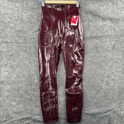 Spanx Leggings Womens XS Petite Red Faux Leather Patent Ruby High Rise 20301 NEW